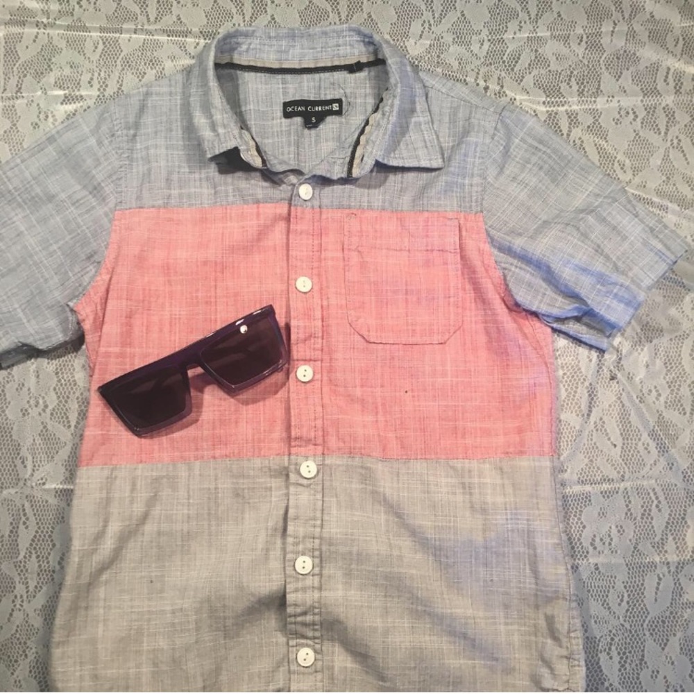 Boys Red & Grey Button Down- Small (6)